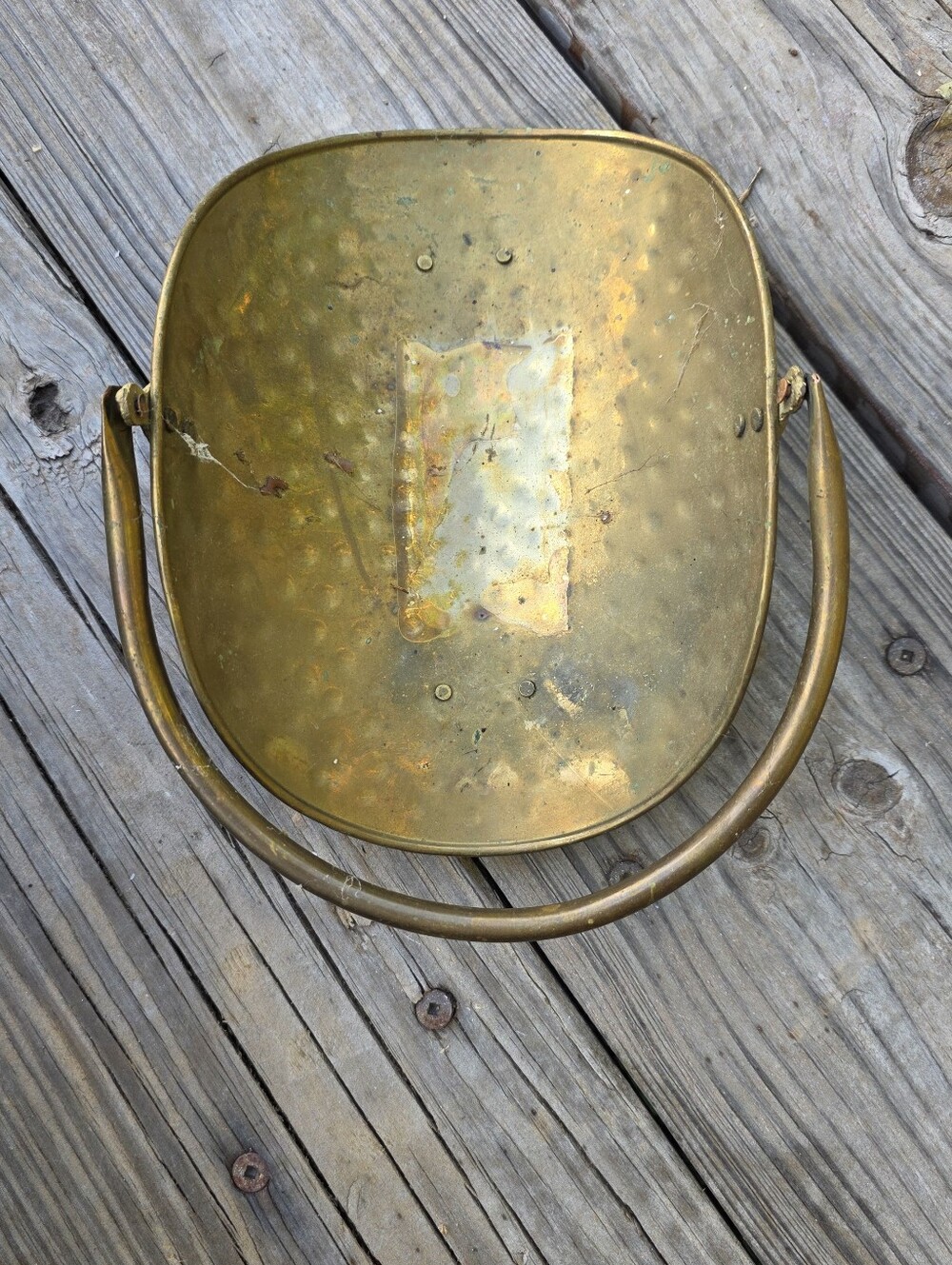Vintage Hammered Brass Bucket with Swing Handle - Gold Tone